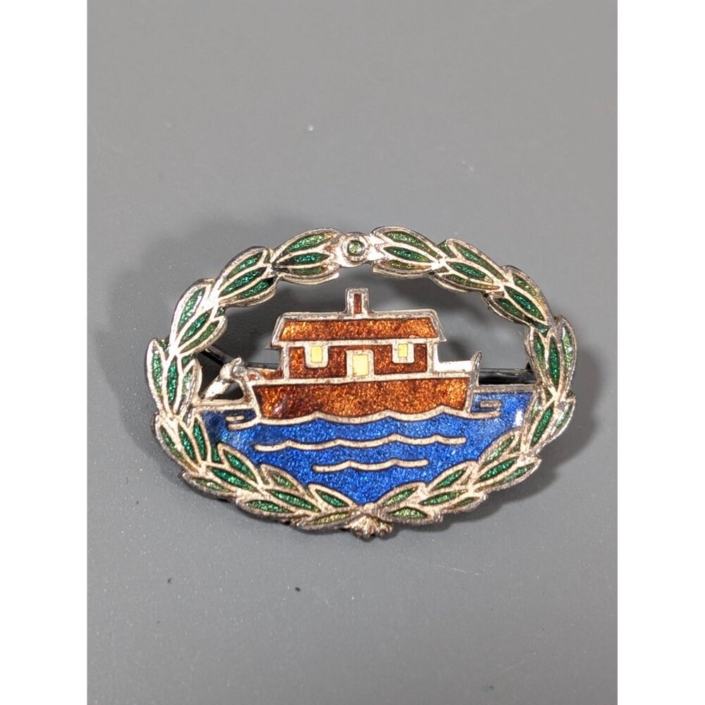 Vintage Girl Guides Our Ark Badge Pin Guilloche Enamel C Clasp